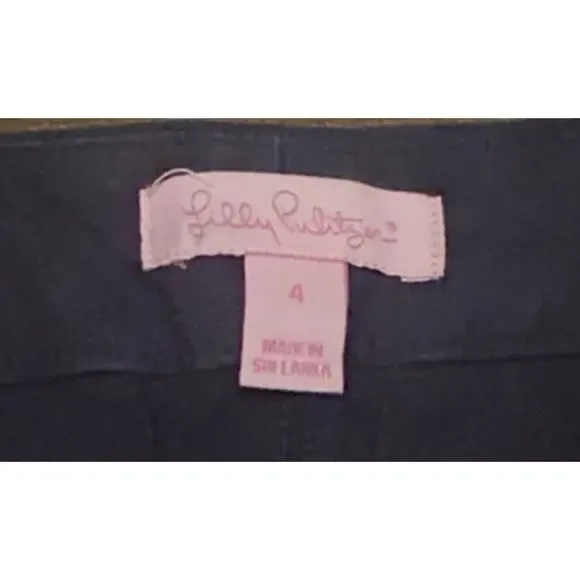 Lilly Pulitzer Kelly Textured Cotton Pants Midnight Navy Gold Button Womens Sz 4 - Picture 6 of 7